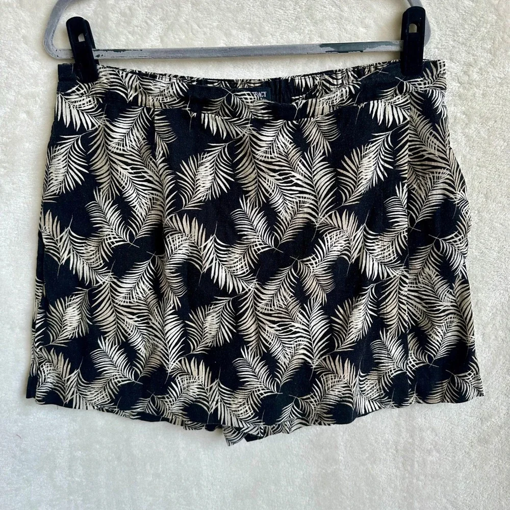 Ellen Tracy Linen Viscose Black Palm Print Pull On Skort Built In Liner XL